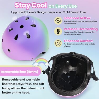 Набір захисту Kinderhelm 7-in-1: шолом, наколінники, налокітники, захист зап'ястя. Рожевий, фіолетовий, зелений