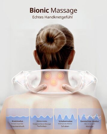 Електричний масажер для шиї з підігрівом Shiatsu: глибокий масаж, регульована відстань, акумуляторний, Lavender Gray