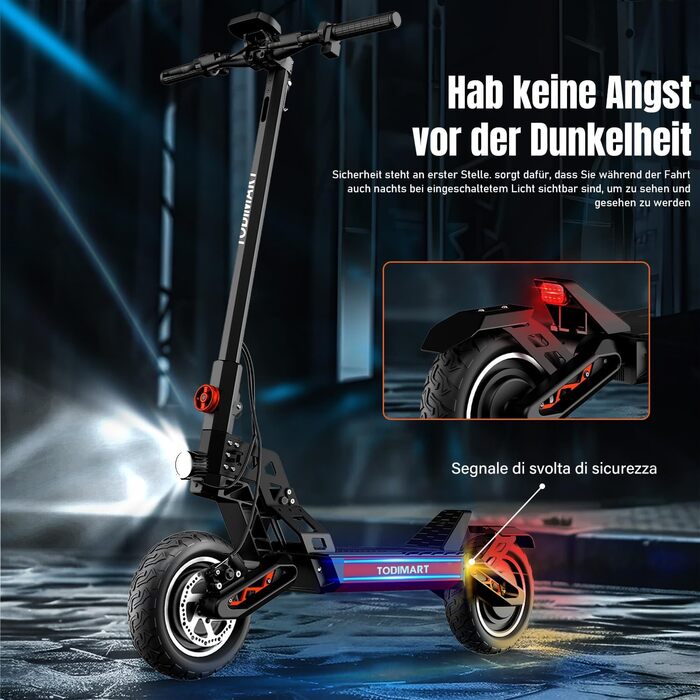 Електросамокат TODIMART S13, 48V 20.8Ah, 800W*2, 40-90 км, 10'' позашляхові колеса, вантажопідйомність 150 кг, подвійна підвіска, складаний, запуск з ключа