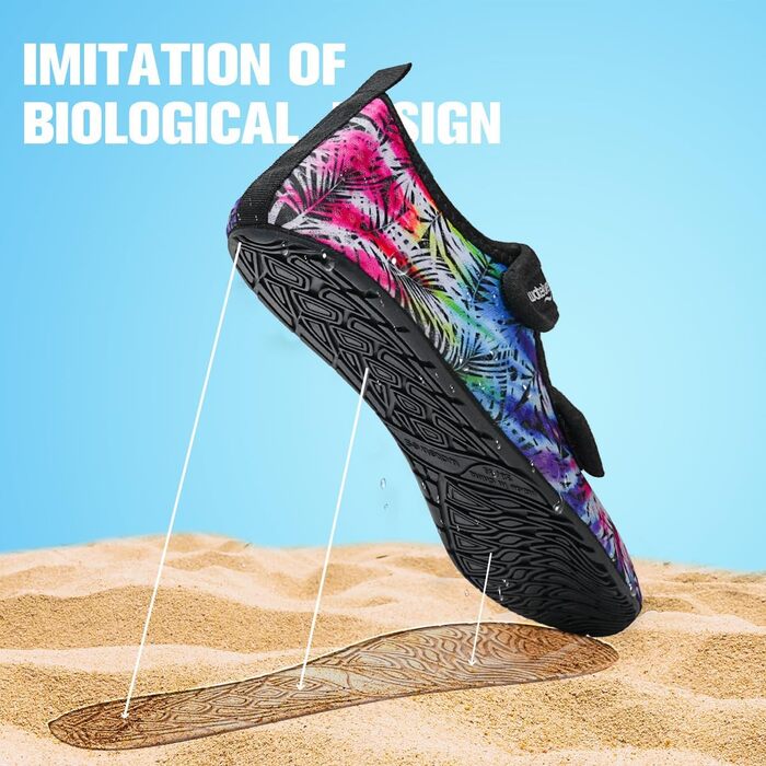 Водні шльопанці/тапочки для плавання та відпочинку на пляжі: чоловічі та жіночі, швидковисихаючі, дихаючі, унісекс (кольорові листя, 40/41 EU)