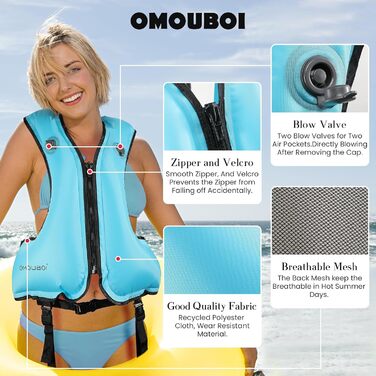 Надувна рятувальна жилетка для дорослих, до 100 кг та 150-200 см, регульована двокамерна, висока видимість для каяку, SUP, серфінгу, дайвінгу (відповідно до стандарту ЄС) Помаранчевого кольору