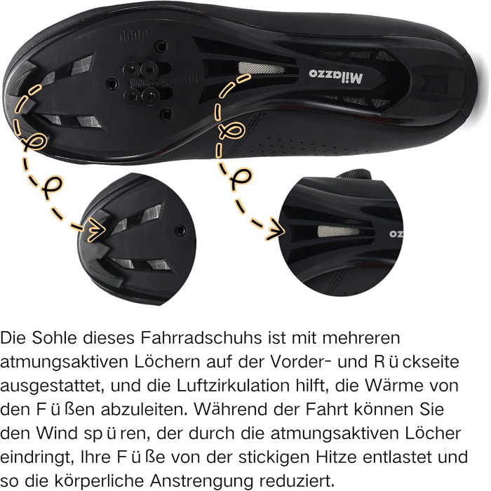 Чоловічі велотуфлі Milazzo для шосе, MTB та велотренажера – дихаючі, сумісні з SPD, SPD-SL, Look Delta, чорний, 45 EU