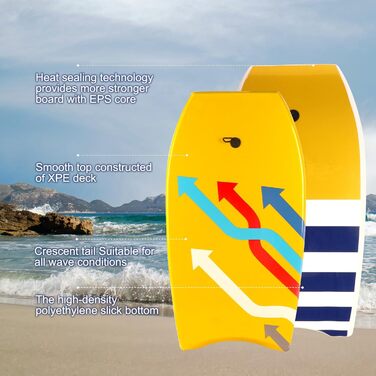 Плавальна дошка Bodyboard з дизайном стріли, портативна дошка для бодіборду для дорослих із ремінцем для руки, високою вантажопідйомністю, XPE-покриттям і півмісяцевим хвостом, багатостріловий візерунок