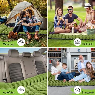 MEIJO Килимок для кемпінгу самонадувний, ізомат, туристичний килимок, Ultraleicht з насосом для ніг, товстий, для відпочинку на природі, у наметі, на пляжі, блакитний & сірий (зелений & сірий)