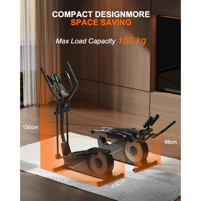 Еліптичний тренажер Aeriflo M100 для дому: маховик 8 кг, підтримка Kinomap, довжина кроку 42 см, пульсометр, магнітна система гальмування, до 150 кг