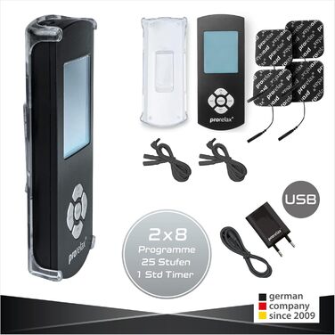 Prorelax TENS/EMS Duo Comfort Blackline: електростимулятор для м'язів та зняття болю | 2 терапії в одному пристрої, великий дисплей