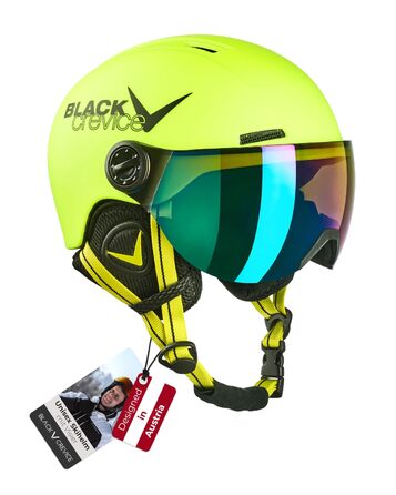Дитячий гірськолижний шолом Leogang з візором у стилі пілота для хлопчиків та дівчаток, регульований розмір XS (52-54 см), неоново-жовтий