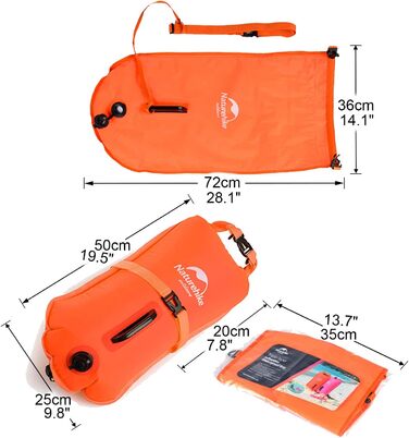 Надувна рятувальна жилетка Naturehike 18L, водонепроникний мішок для плавання, триатлону, снорклінгу, рафтингу (світло-помаранчевий)