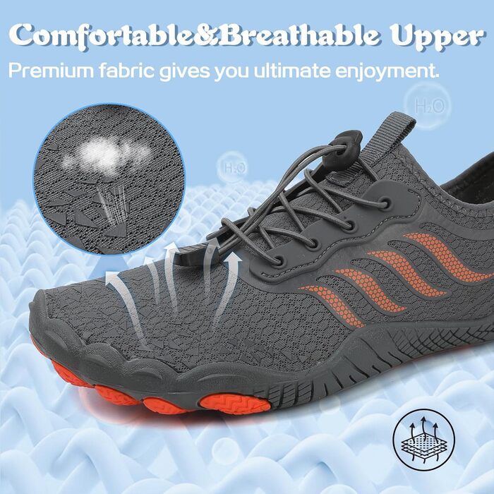 Чоловічі та жіночі аквашузи Hanani для плавання та серфінгу, швидко сохнуть, сірі, 43 EU