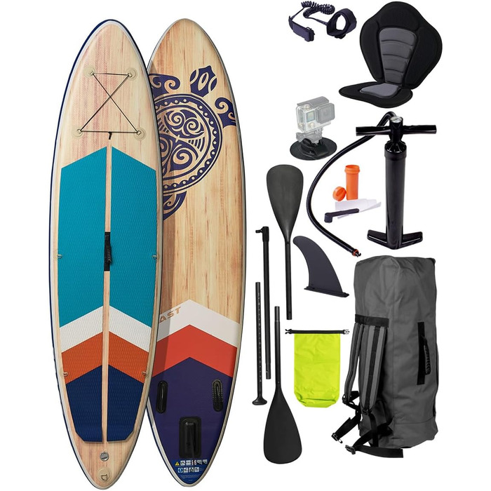 Надувний SUP-борд BRST Retro | Комплект для станд-ап паділбордингу | 320x81x15 см | 3 моделі | 5 років гарантії | з аксесуарами | 2в1: SUP та каяк | кріплення для Action Cam, петля для ніг, насос, рюкзак TURTLE
