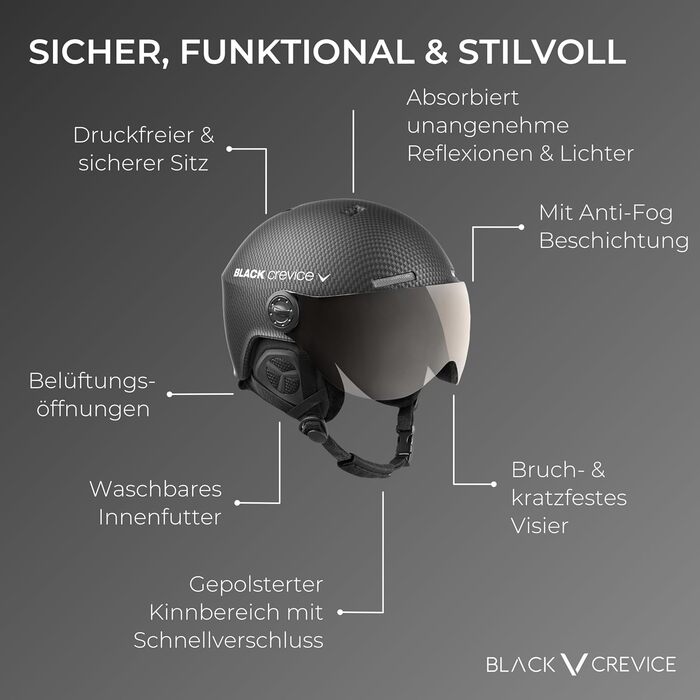 Гірськолижний шолом Black Crevice Arlberg з 2 візорами, розмір M/L (58-61 см), чорний