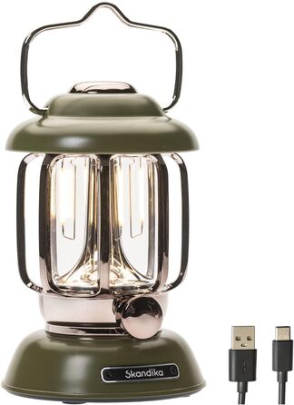 Ліхтар намету Skandika Forsol LED Retro стиль | Акумулятор 4400mAh, регулювання яскравості, для кемпінгу, саду, декору, піших прогулянок, зелений