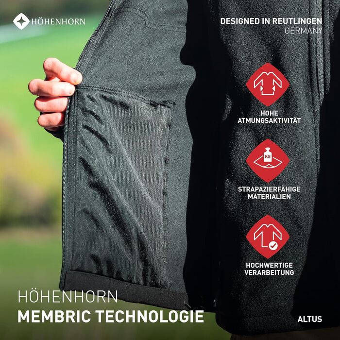 Чоловіча куртка Softshell Höhenhorn Altus Outdoor — водовідштовхуюча функціональна куртка, колір Midnight-Black, розмір L