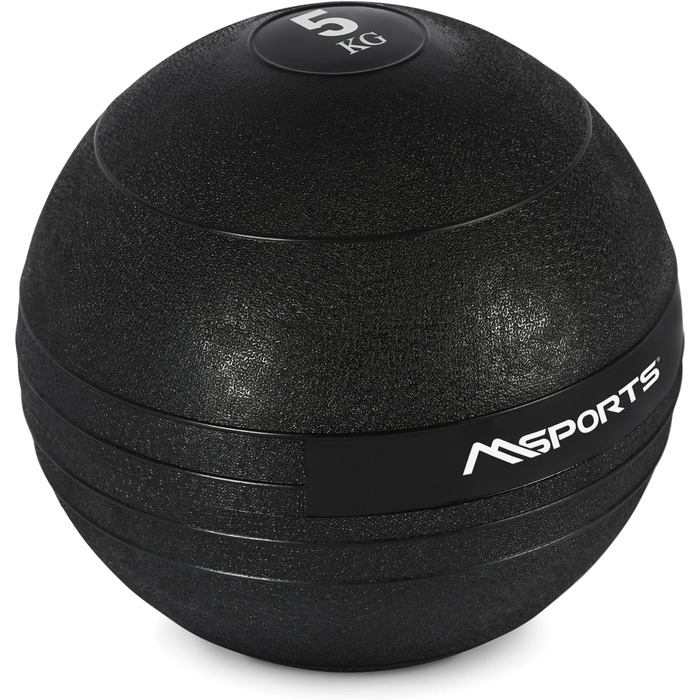 MSPORTS Slam Ball Premium, медичний м'яч 5 кг, чорний, для фітнесу, кросфіту, силових тренувань