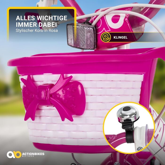 Дитячий велосипед Actionbikes Daisy 12/16/20 дюймів, V-гальма, для дівчаток і хлопчиків, з крилами, від 2 до 9 років