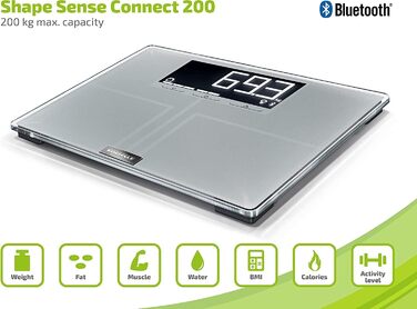 Цифрова ваги-аналізатор Soehnle Shape Sense Connect 200 з Bluetooth, преміум BIA-аналіз, розрахунок калорійності, персональна вага
