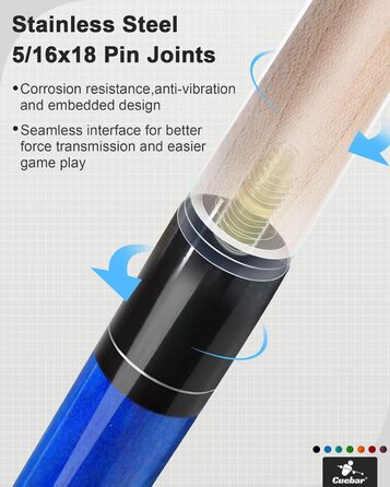 Набір київ для більярду CUEBAR 6 шт., киї 45,7 см, 50,8 см, 595,3 г. Киї для більярду з 3D-рукояткою, 147,3 см для чоловіків та жінок. Кольори: фіолетовий, червоний, зелений, блакитно-зелений, синій, чорний