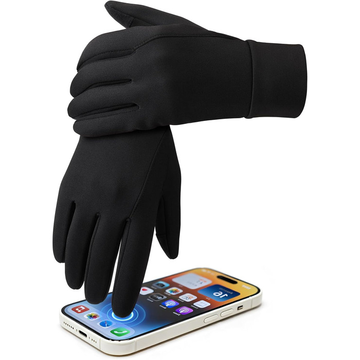 OZERO Зимові рукавички чоловічі чорні – Водовідштовхуючі рукавички з екраном Touchscreen з Softshell та неслизьким покриттям – Для прогулянок, велосипеда, ходьби, активного відпочинку у холодну погоду (XXL, Чорний)
