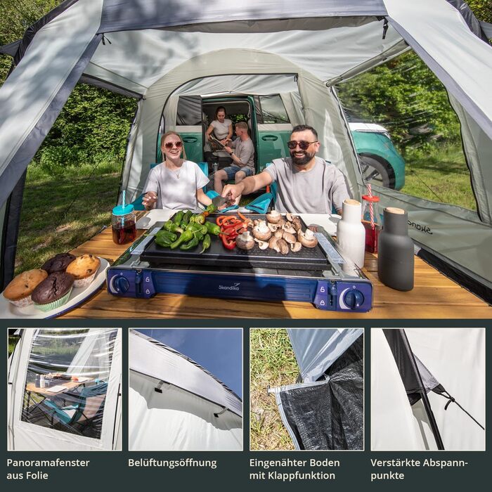 Намет Skandika Tunnelzelt Camper Tramp Protect для кемпінгу 2-4 особи, сірий | Водонепроникний намет з інтегрованою підлогою, москітною сіткою, для фургонів, мінівенів, подорожей