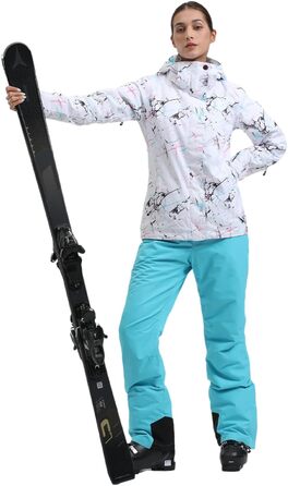 Жіночий гірськолижний костюм GSOU SNOW 2 частини: куртка та штани - водонепроникний, вітронепроникний, дихаючий, утеплений, з капюшоном (білий + синій, XS)