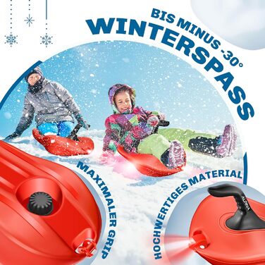 Слалом KESSER® Bob Alpina з LED-підсвіткою та тросом. Дитячий гірський санки, пластиковий санки для дітей та дорослих. Червоний.