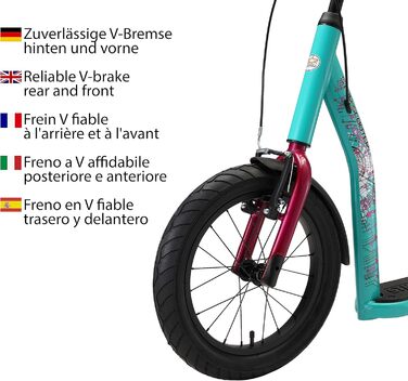 Самокат дитячий STAR SCOOTER City Kick Scooter 16 дюймів, з повітряними колесами, регульована висота, м'ятний колір