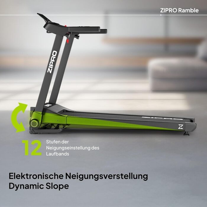 Біговий тренажер ZIPRO Klappbar: 1-16 км/год, 12 рівнів нахилу, LED-дисплей, компактний та тихий, з додатком
