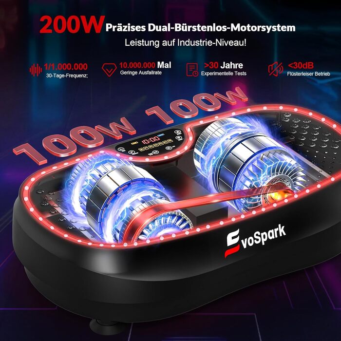 Вібраційна платформа для дому: 199 швидкостей, 6+1 режими, 200W двигун, LED-підсвітка, чорний колір