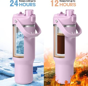 Спортивна термобутилка GEDUX IceFlow Flip Straw 1 л з трубочкою, зберігає холод понад 12 годин, герметична, BPA Free, для води, для спорту, придатна для миття в посудомийній машині, світло-фіолетова