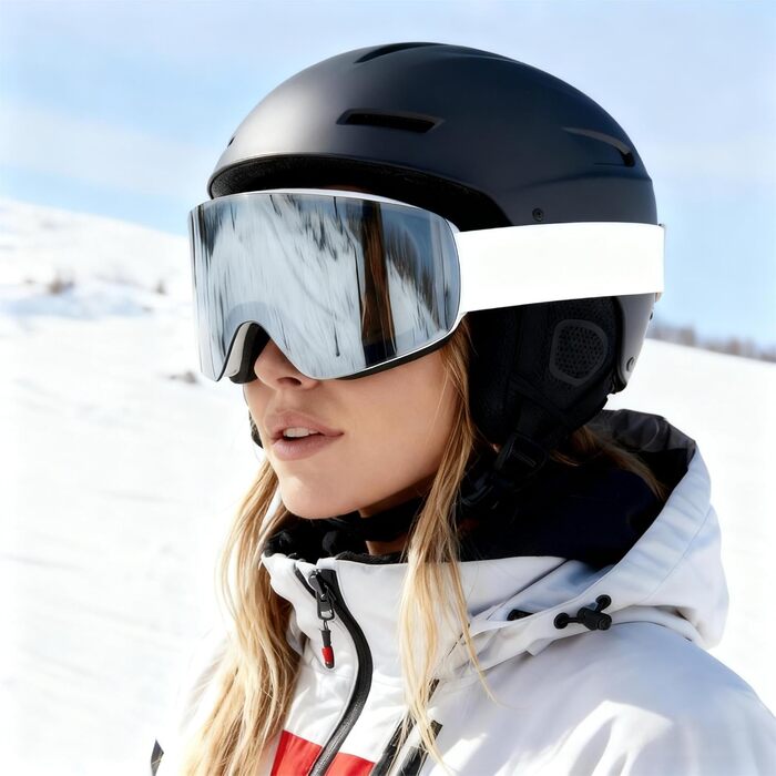 Гірськолижні маски VCOROS OTG для унісекс, YH227 - сноуборд маска з антиковзним ремінцем, захистом від УФ та запобіганням запотіванню, регульовані, срільно-білі (VLT13%)