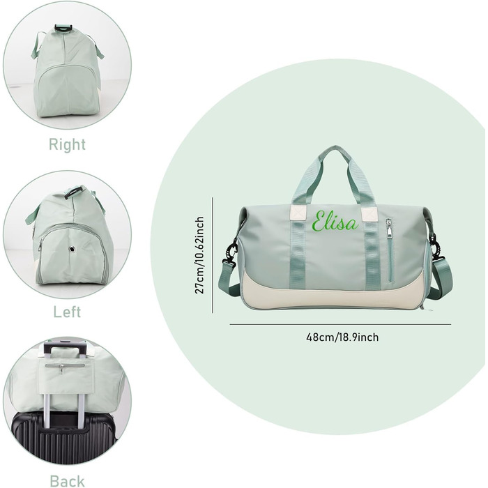 Персоналізована спортивна сумка для залу та подорожей з відділеннями для взуття та мокрих речей, жіноча сумка-дафл 35 л (Зелена)