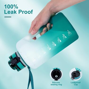 Спортивна пляшка для води GEMFUL 2.2L з ручкою та позначками часу - ідеальна для фітнесу та повсякденного використання