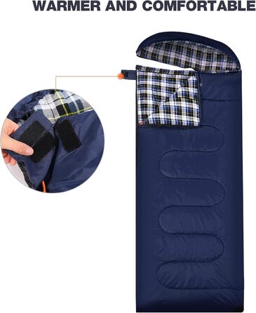 Спальний мішок Redcamp Baumwoll-Flanell для кемпінгу, 3 сезони, теплий та комфортний, вага 1.8-2.9 кг, колір морський блакитний