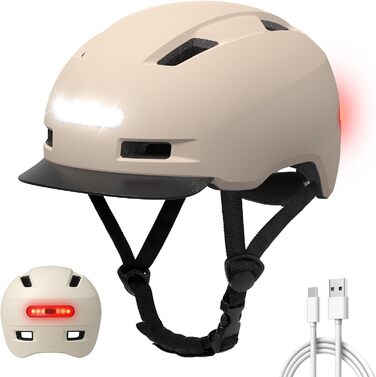 Велошолом Shinmax для чоловіків і жінок з USB-ліхтарем, 5 режимів, знімний козирок, для міського та гірського велосипеда, скутера, для дорослих