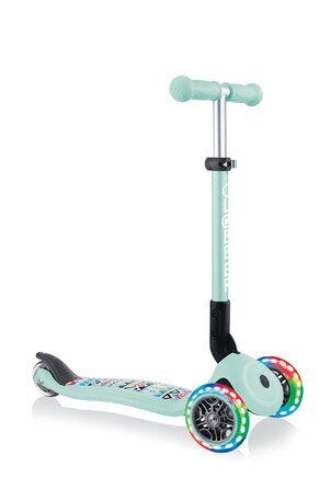 Самокат трьохколісний GLOBBER Junior Fantasy Lights складний, колеса 120/80 мм, ABEC 5, LED-підсвітка, м'ятний колір