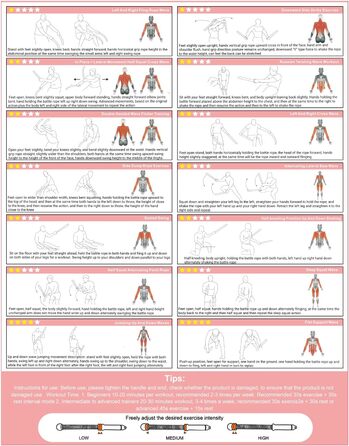 Битва мотузок TOGETDREAM: регульовані тренувальні канати без мотузки для силових тренувань, кардіо та спалювання жиру, чорний