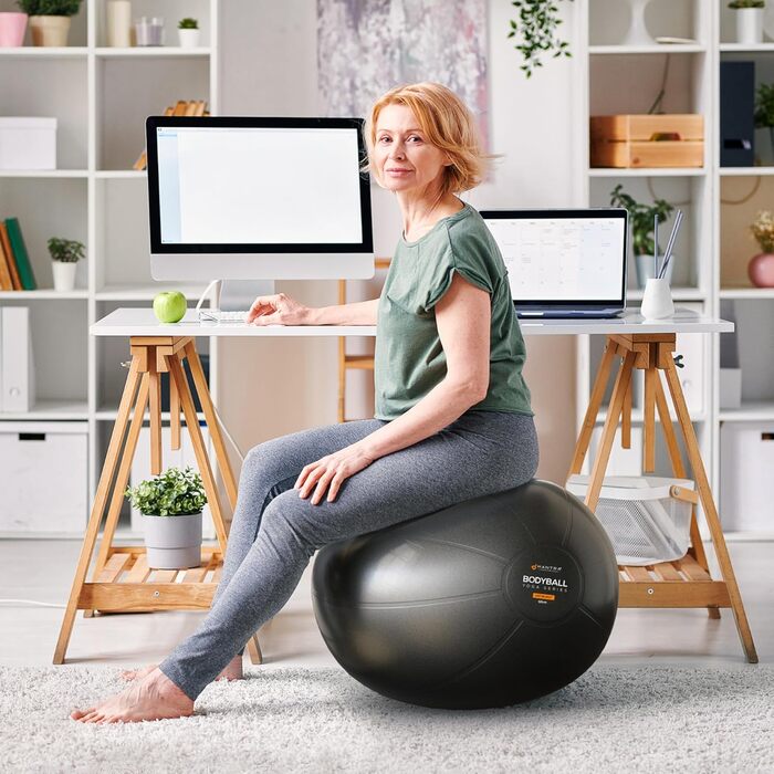 М'яч для фітнесу MANTRA SPORTS – фітбол для занять йогою, пілатесом, офісу та спини, баланс-м'яч для вагітних, розмір L (1,61 м – 1,78 м), чорний