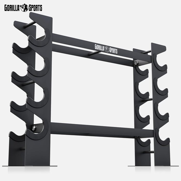 GORILLA SPORTS Стійка для гантелей на 8 місць, 2 рівня, до 300 кг, сталева, чорна, для зберігання гантелей