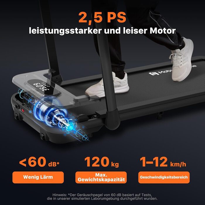 Електричний біговий тренажер Mobvoi Home Laufband SE 2.5 PS, 12 км/год, компактний, складний, з пультом ДУ, для дому, з додатком TicSports, чорний
