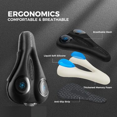 Подушка-накладка на сидіння велосипедного крісла ROCKBROS, гелева, вузька, дихаюча, 28*17см, червоно-синя