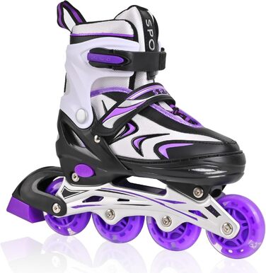 Регульовані дитячі ролики для дівчаток та хлопчиків, чорно-фіолетові. Підходять для гри в приміщенні та на вулиці.