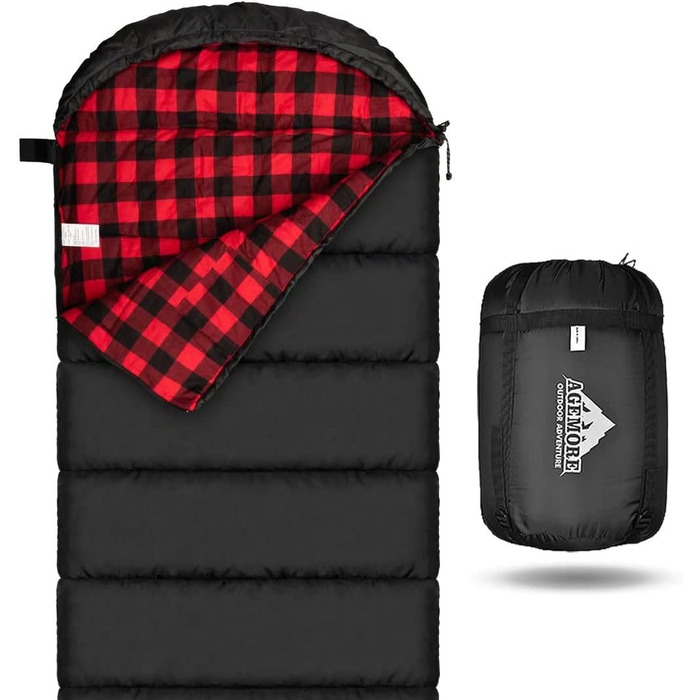 Спальний мішок Baumwoll-Flanell для дорослих, 100% бавовна, для кемпінгу, походів, подорожей з рюкзаком, легкий, 3-4 сезони, чорний/червоний