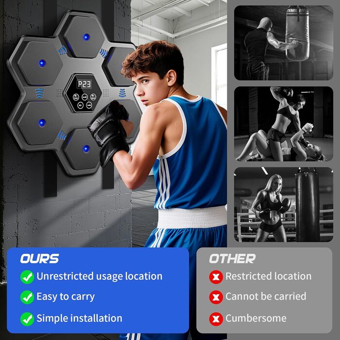 Боксерський тренажер з Bluetooth та LED-дисплеєм для дому, офісу, спортзалу - Musikboxmaschine Silver-Black