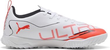 Дитячі футбольні бутси PUMA Ultra 5 Play Tt Jr - біло-чорні з червоними світловідбивачами, 34 EU