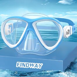 Дитяча маска для плавання та снорклінгу Findway, 180° панорама, силіконова, проти протікань, для хлопчиків і дівчаток 3-14 років, синьо-біла