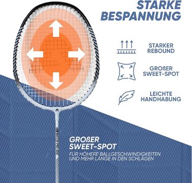 Набір для бадмінтона Apollo Match Pro 400 - ракетки для дітей та дорослих, легкі алюмінієві ракетки, комплект з сумкою, біло-чорний