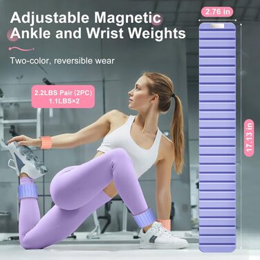 Ваги для щиколоток та зап'ясть Lxlivn з магнітами (рожевий/фіолетовий), набір 2 шт (по 0.5 кг кожна) для фітнесу, йоги, плавання та кардіо