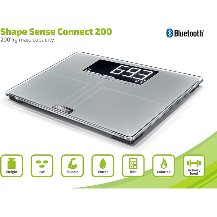 Цифрова ваги-аналізатор Soehnle Shape Sense Connect 200 з Bluetooth, преміум BIA-аналіз, розрахунок калорійності, персональна вага
