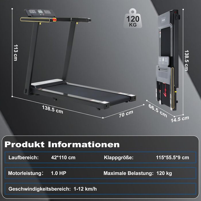 Ходунка-біговий килимок ISE 2-в-1 для дому, до 12 км/год, ультратонкий, складний, до 120 кг, LED-дисплей, 12 програм, для суглобів