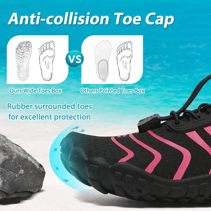 Водні черевики для плавання та відпочинку на пляжі: чоловічі та жіночі, швидко сохнуть, з дренажними отворами. Ідеально для басейну, моря, каякінгу та фітнесу. Розміри 36-46 EU (37 EU, чорний, рожево-червоний)